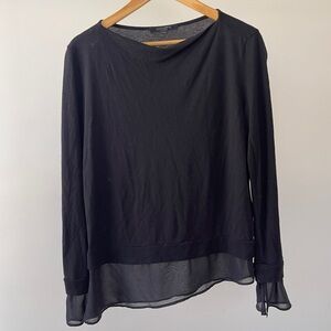 All Saints Black Long Sleeve Top with Sheer Hem Size M